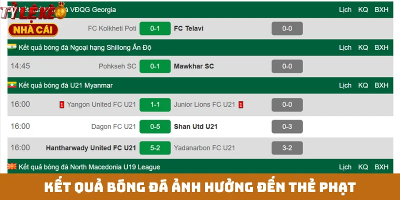 Kết quả bóng đá ảnh hưởng đến thẻ phạt