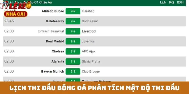 Lịch thi đấu bóng đá phân tích mật độ thi đấu